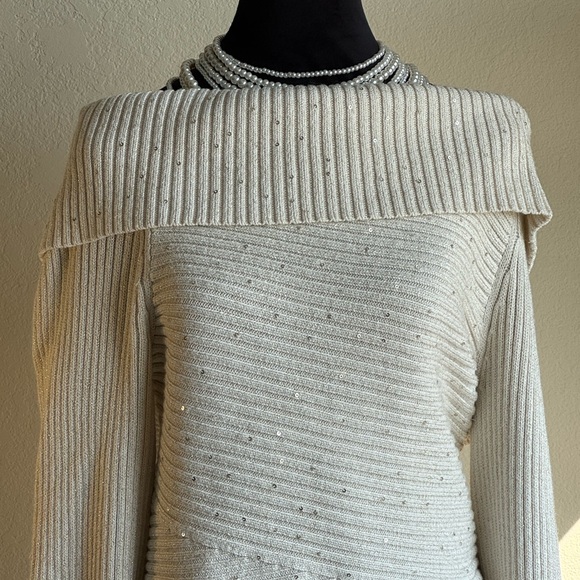 White House Black Market Off-Shoulder Sweater in Cream - Picture 2 of 4